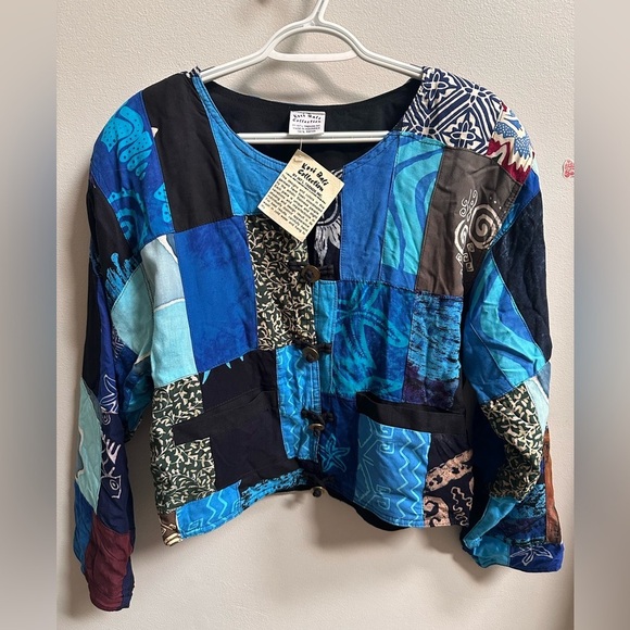 NEW Vintage Kosi Bali 90s Patchwork Blue Quilted Jacket Handmade Women’s M/L - Picture 4 of 11